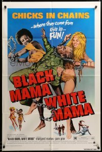 2z325 BLACK MAMA WHITE MAMA 1sh '72 classic wacky sexy art of two barely dressed chicks w/chains!