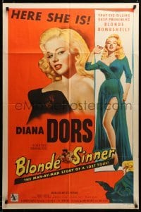 2z265 BLONDE SINNER 1sh '56 sexiest eye-filling gasp-provoking blonde bombshell Diana Dors!