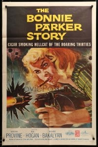 2z266 BONNIE PARKER STORY 1sh '58 great art of the cigar-smoking hellcat of the roaring '30s!