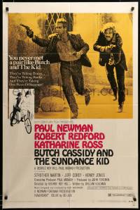 2z744 BUTCH CASSIDY & THE SUNDANCE KID style B 1sh '69 Paul Newman, Robert Redford, Katharine Ross!