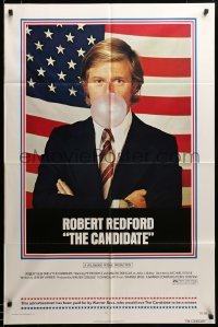 2z752 CANDIDATE 1sh '72 great image of candidate Robert Redford blowing a bubble!