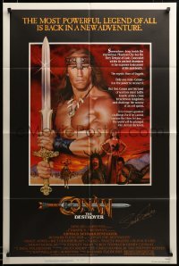 2z116 CONAN THE DESTROYER signed 1sh '84 by Sarah Douglas, Arnold Schwarzenegger is most powerful!