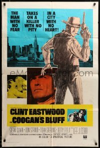 2z779 COOGAN'S BLUFF 1sh '68 Siegel, completely different int'l art of Clint Eastwood, ultra-rare!