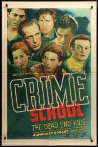 2z003 CRIME SCHOOL 1sh '38 great montage of Humphrey Bogart surrounded by the Dead End Kids, rare!