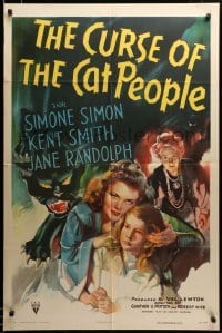 2z062 CURSE OF THE CAT PEOPLE 1sh '44 art of Simone Simon & black cat, Robert Wise & Val Lewton!