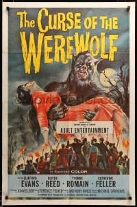 2z080 CURSE OF THE WEREWOLF 1sh '61 Hammer, art of Oliver Reed holding victim by Joseph Smith!
