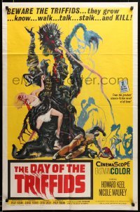 2z081 DAY OF THE TRIFFIDS 1sh '62 classic English sci-fi horror, cool art of monster with girl!