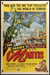 2z071 DEADLY MANTIS 1sh '57 classic art of giant insect by Washington Monument by Ken Sawyer!