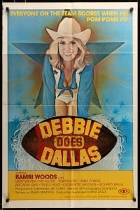 2z288 DEBBIE DOES DALLAS 25x38 1sh '78 sexy art of cheerleader Bambi Woods over title football!