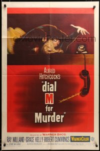 2z045 DIAL M FOR MURDER 1sh '54 Alfred Hitchcock classic, attacked Grace Kelly reaches for phone!