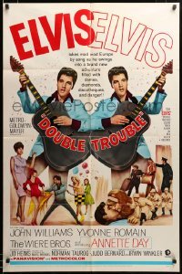 2z676 DOUBLE TROUBLE 1sh '67 cool mirror image of rockin' Elvis Presley playing guitar!