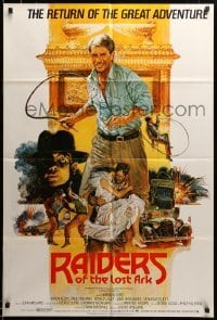 2z466 RAIDERS OF THE LOST ARK English 1sh R82 great Brian Bysouth art of adventurer Harrison Ford!