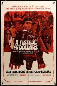 2z769 FISTFUL OF DOLLARS 1sh '67 introducing the man with no name, Clint Eastwood, cool art!
