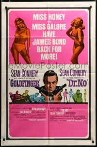 2z603 GOLDFINGER/DR. NO 1sh '66 Sean Connery as James Bond + sexy Miss Honey & Miss Galore!