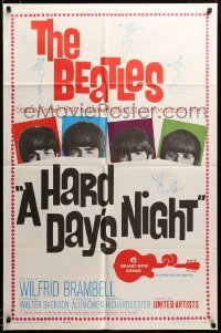 2z966 HARD DAY'S NIGHT 1sh '64 great image of The Beatles in their 1st film, rock & roll classic!