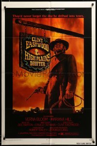 2z795 HIGH PLAINS DRIFTER 1sh '73 classic art of Clint Eastwood holding gun & whip!