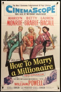 2z200 HOW TO MARRY A MILLIONAIRE 1sh '53 sexy Marilyn Monroe, Betty Grable & Lauren Bacall!