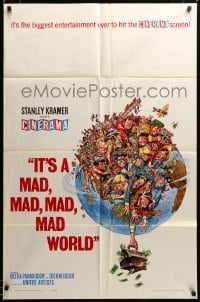 2z408 IT'S A MAD, MAD, MAD, MAD WORLD Cinerama 1sh '64 art of cast on Earth by Jack Davis!