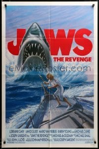 2z858 JAWS: THE REVENGE 1sh '87 great artwork of shark attacking ship, this time it's personal!