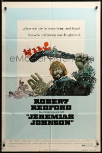 2z762 JEREMIAH JOHNSON 1sh '72 cool art of Robert Redford by CoConis, Sydney Pollack, ultra-rare!