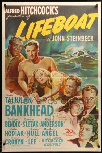 2z034 LIFEBOAT 1sh '43 Alfred Hitchcock, Steinbeck, art of Tallulah Bankhead + 6 cast members!