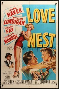 2z204 LOVE NEST 1sh '51 full-length art of sexy Marilyn Monroe, William Lundigan, June Haver!