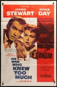 2z048 MAN WHO KNEW TOO MUCH 1sh '56 James Stewart & Doris Day, directed by Alfred Hitchcock!