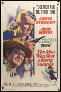 2z411 MAN WHO SHOT LIBERTY VALANCE 1sh '62 John Wayne & James Stewart 1st time together!