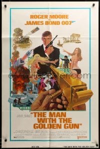 2z621 MAN WITH THE GOLDEN GUN West Hemi 1sh '74 art of Roger Moore as James Bond by Robert McGinnis