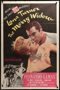 2z378 MERRY WIDOW 1sh '52 great romantic close up of sexy Lana Turner & Fernando Lamas!