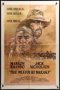 2z836 MISSOURI BREAKS 1sh '76 art of Marlon Brando & Jack Nicholson by Bob Peak!