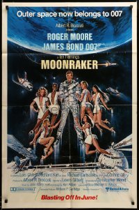 2z628 MOONRAKER advance 1sh '79 Roger Moore as James Bond by Goozee, blasting off in June!