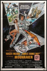 2z630 MOONRAKER style B int'l 1sh '79 art of Moore as James Bond & sexy Lois Chiles by Goozee!