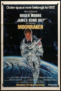 2z632 MOONRAKER style A advance 1sh '79 Moore as James Bond by Goozee, blasting off next Summer!