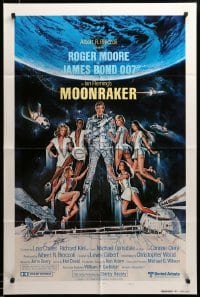 2z627 MOONRAKER style B int'l teaser 1sh '79 Goozee art of Moore as James Bond & sexy girls!