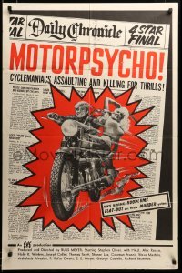 2z307 MOTORPSYCHO 1sh '65 Russ Meyer motorcycle classic, maniacs assaulting & killing for thrills!
