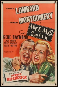 2z031 MR. & MRS. SMITH style A 1sh '41 Hitchcock, laughing Carole Lombard & Robert Montgomery!