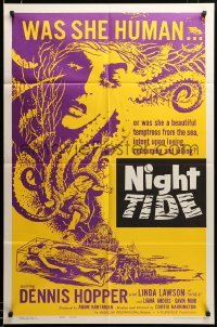 2z083 NIGHT TIDE style A 1sh '63 Dennis Hopper, Linda Lawson, caught in a tide of sinister terror!