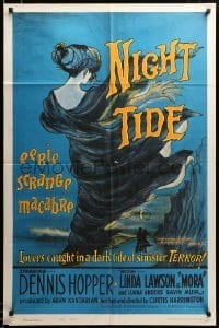 2z084 NIGHT TIDE style B 1sh '63 Dennis Hopper, Linda Lawson, caught in a tide of sinister terror!