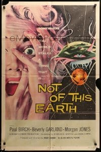 2z072 NOT OF THIS EARTH 1sh '57 classic close up art of screaming girl & alien monster!
