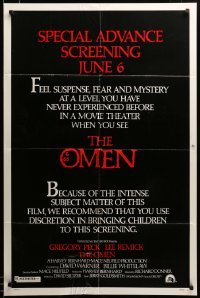 2z163 OMEN style A advance 1sh '76 Gregory Peck, Lee Remick, Satanic, special advance screening!