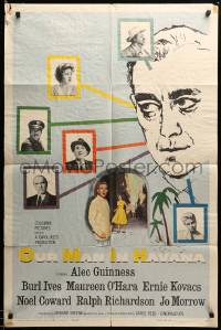 2z537 OUR MAN IN HAVANA 1sh '60 art of Alec Guinness, Graham Greene, directed by Carol Reed!