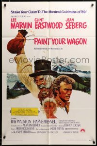 2z807 PAINT YOUR WAGON 1sh '69 Ron Lesser art of Clint Eastwood, Lee Marvin & Jean Seberg!