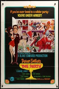 2z585 PARTY style A 1sh '68 Peter Sellers, Blake Edwards, great different art NOT by Jack Davis!