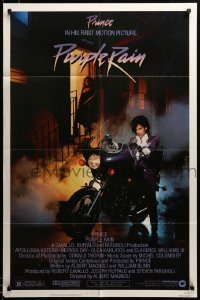 2z976 PURPLE RAIN 1sh '84 great image of Prince riding motorcycle, in his first motion picture!