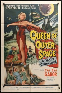 2z078 QUEEN OF OUTER SPACE 1sh '58 Zsa Zsa Gabor on Venus, by Ben Hecht & Charles Beaumont!