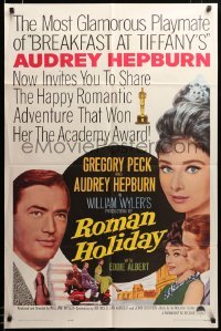 2z233 ROMAN HOLIDAY 1sh R62 beautiful Audrey Hepburn & Gregory Peck, Vespa, William Wyler!