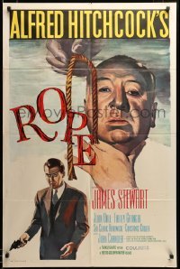 2z039 ROPE 1sh R58 best art of James Stewart & director Alfred Hitchcock with murder weapon!