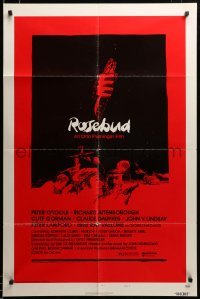 2z937 ROSEBUD style B 1sh '75 Otto Preminger, Saul Bass title art, man w/knife over men with guns!