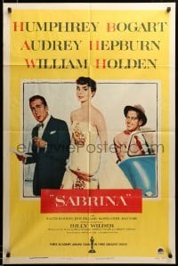 2z234 SABRINA 1sh '54 Audrey Hepburn between Humphrey Bogart & William Holden, Billy Wilder!